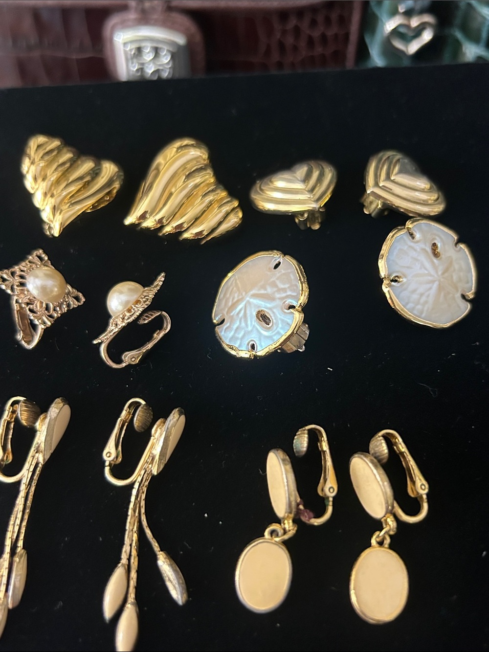 Gold-Tone Heart and Pearl Clip-On Earring Set - Unbranded